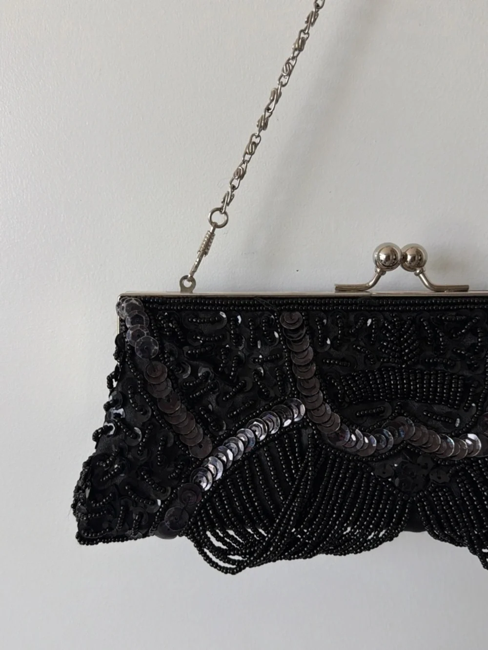 Vintage Noir Beaded Baguette Bag | Hand-Beaded Art Deco Evening Purse